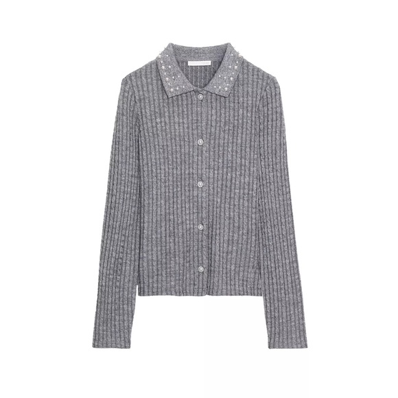 Zara Sweaters - Gray Ribbed jewel Women's Sweater